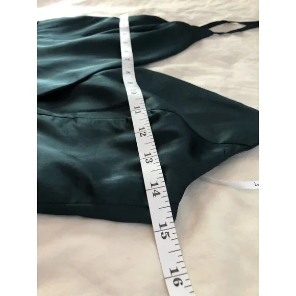 Lulus Women's Front Slit Satin Maxi Dress S Teal Green Formal Dance Bridesmaid - Picture 10 of 12